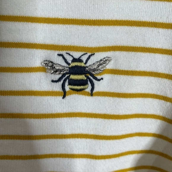 Joules Yellow White Stripe Bee Logo Long Sleeve Top 4 - Picture 3 of 6